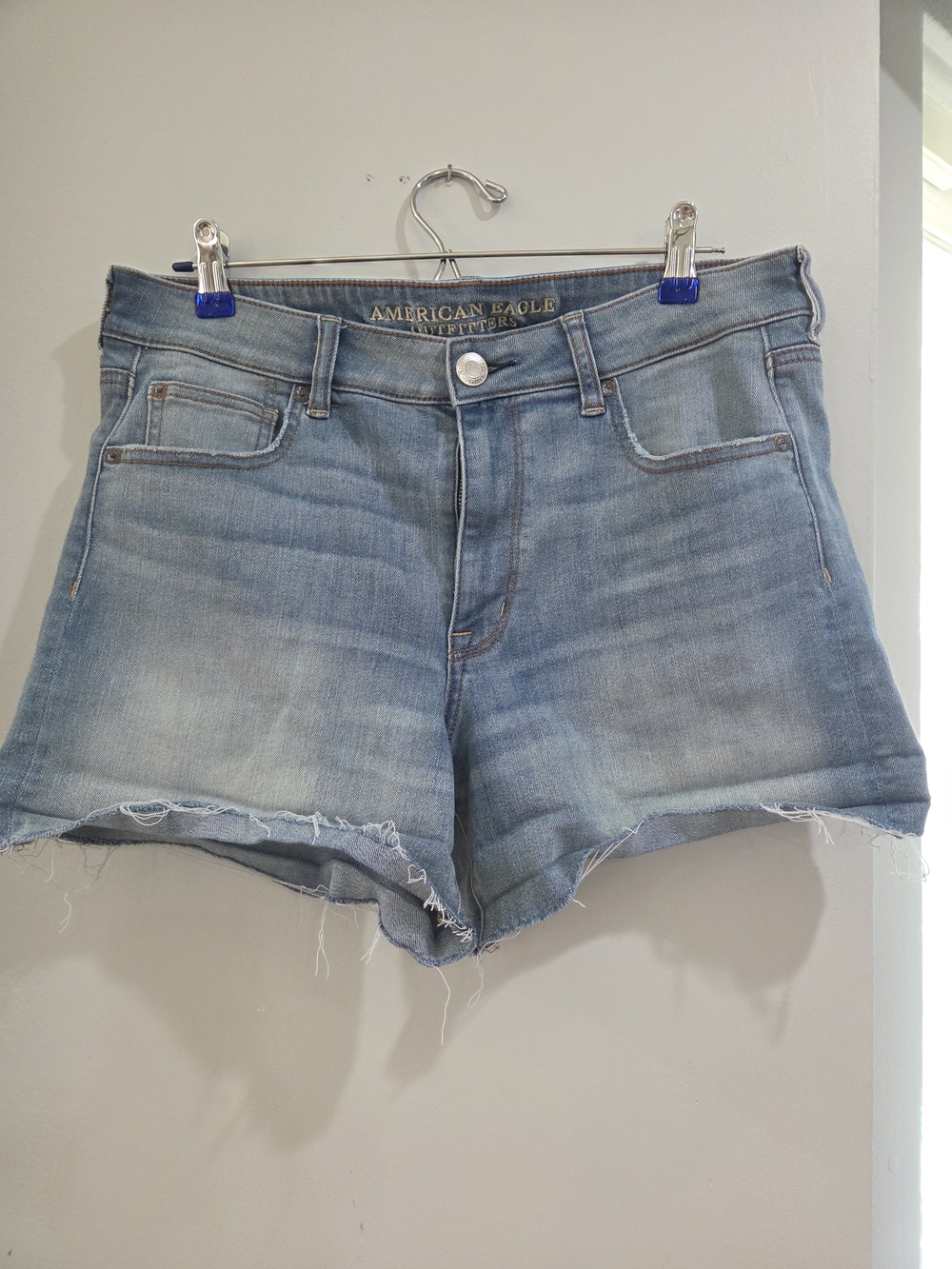 American Eagle Outfitters Light Blue Distressed High-Rise Denim Shorts